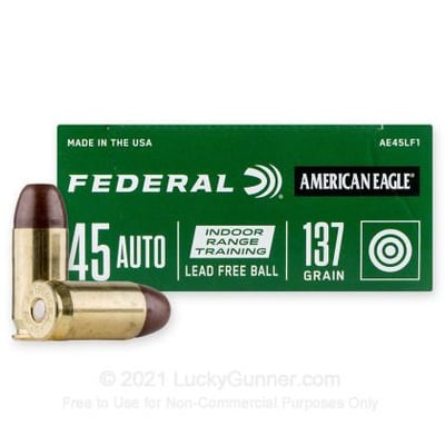 Federal American Eagle Indoor Range Training 45 ACP 137 Gr Lead Free Flat Nose Ball Ammo 500 Rds (10 boxes) - $380