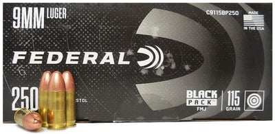 Federal American Eagle Black Pack 9mm 115 Gr FMJ Box - 250 Rd - $53.9 after code CYBER8 