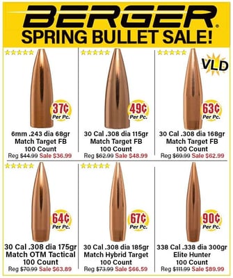 ALL Berger Bullets On SALE @ Midsouth Shooters Supply