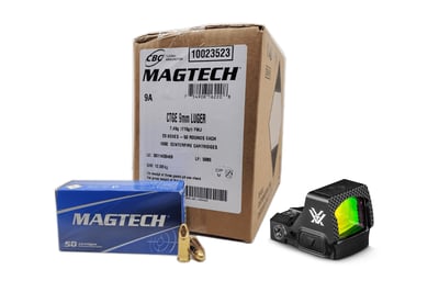Vortex Defender-ST Micro Red Dot + Magtech 9mm 115 Grain FMJ Ammo Handgun Ammo - 1000 Rounds - $439.99 