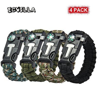 4 PACK Multifunctional Paracord Bracelet ECVILLA Outdoor Survival Kit Buckle W Compass Flint Fire - $6 + Fs over $25 (Free S/H over $25)