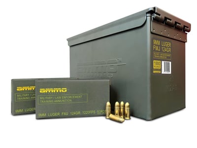 Ammo Inc 9mm 124gr FMJ Military-Law Enforcement Training Ammo 1,000rd Can - 9124FMJ-MLE1000 - $249.99