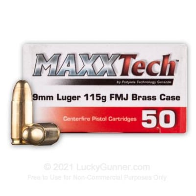 MAXXTech Brass 9mm 115 Grain FMJ 1000 Rounds - $245.00 