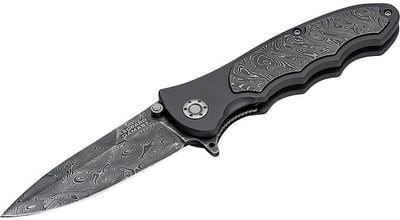 Boker Knives Leopard Damascus III Pocket Knife 3.82" Spear Point Damascus Blade Aluminum Handle Gray - $634.57 (Add To Cart) (Free Shipping on $100+ Orders)