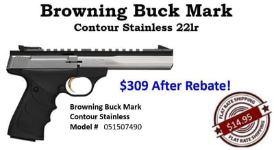 Browning Buck Mark Contour Stainless 22lr - $488.29