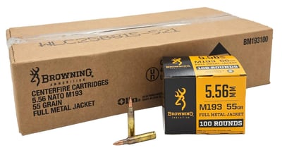 Browning 5.56 NATO 55 Grain FMJ M193 Ammunition 1000 Rounds - $429.99 