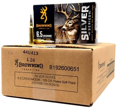 Browning SILVER 6.5 Creedmoor 129 Grain Plated Soft Point 200 round case - $159.95 