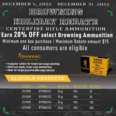 Browning Holiday Rebate - Earn 20% OFF select Browning Ammunition 