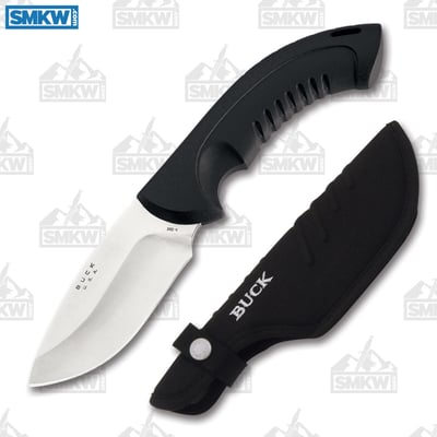 Buck Omni Hunter 12PT with Black Alcryn Rubber Handle and Satin Finish 420HC Stainless Steel 4" Drop Point Plain Edge - $39.99