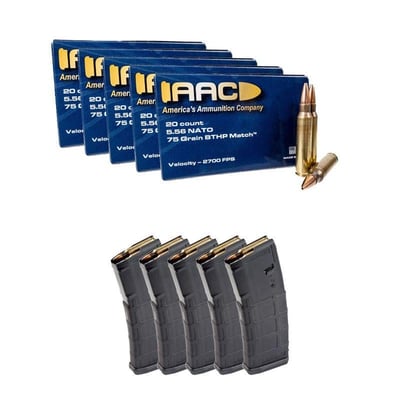 100rds Of AAC 5.56 NATO 75gr BTHP Match w/JAG Headstamp & 5 Magpul Gen2 PMAG 30rd 5.56x45 Magazines - $90
