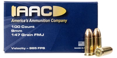 AAC 9mm Ammo 147 Grain FMJ 100rd Box - $26.99 