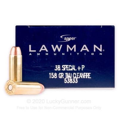 Speer Lawman Clean-Fire 38 Special +P 158 Grain TMJ 1000 Rounds - $340
