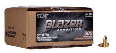 CCI Blazer Brass 9mm Bulk Ammo 115 Grain FMJ 500rds - $114.99 