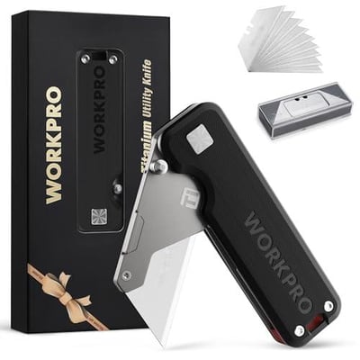 WORKPRO Premium Titanium Utility Knife, CNC Unibody, Lightweight G-10Handle Folding Box Cutter, Quick Change Blade Razor Knife, Ideal Gifts for Men Women, with 10 Extra Blades - $29.99 + FREE Shipping