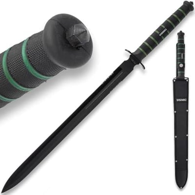 USMC Blackout Combat Double-Edged Sword with Nylon Sheath AUS-6 Non-Reflective Stainless Steel Blade, Rubberized Handle, Officially Licensed Length 27 1/2” - $46.99 + FREE Shipping