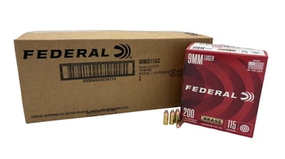 Federal Champion Training 9mm Luger 115 gr Full Metal Jacket (FMJ) 1000rd CASE - $199.99 