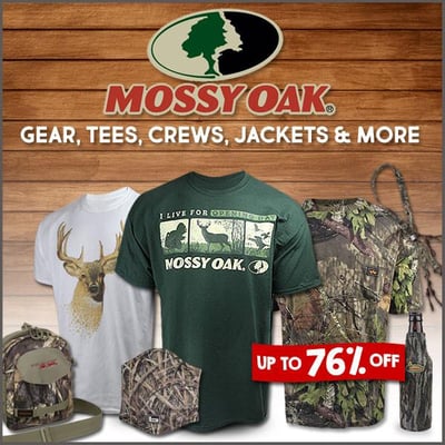 Mossy Oak gear, tees, crews, jackets and more from $6.98 (Free S/H over $25)