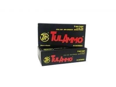 TulAmmo 9mm Luger 115 Grain Full Metal Jacket, steel case; 50rds per box - $15