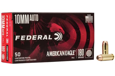 FEDERAL AMMO American Eagle 10MM 180gr Full Metal Jacket Brass Ammunition 50 Rounds - $21.41 (FREE Shipping on Firearms)