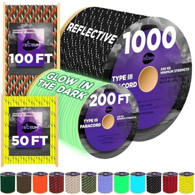 TECEUM Paracord Type III 550 Black 100 ft 4mm Tactical Rope MIL-SPEC - $5.09 + FREE Shipping