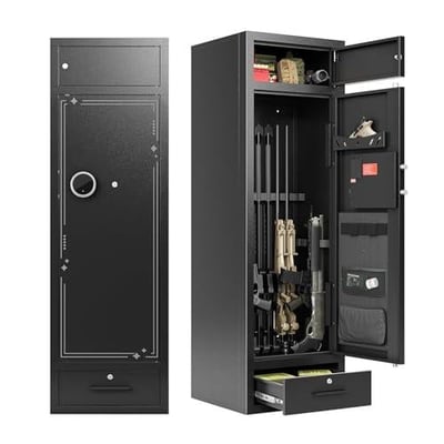 Zevemomo 10-12 Gun Safes, Gun Safe for Rifles and Pistols Safe for Home, Quick & Easy Access Gun Cabinets for Rifle and Handgun with LED Light & Drawer, Electronic Lock - $215.99 + FREE Shipping
