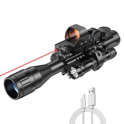 20% off EZshoot Rifle Scope with Red and Green Dual Illuminated Optics, Scope Combo with Rechargeable 4 Holographic Reticle Red Dot Sight and Charged Laser Sight, Flashlight and Mount w/code U57KLWAR  + FREE Shipping