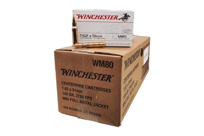 Winchester WM80 7.62x51 NATO 149gr FMJ Ball Rifle Ammo 500 Rounds - $399