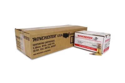 Winchester USA 5.56 Ammo 55gr FMJ Rifle Ammo 600 round case - $290.04 w/ code: APRIL1226 