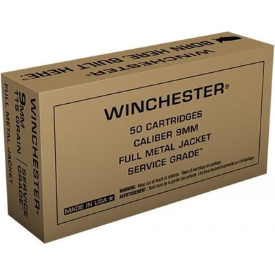 Winchester Service Grade Handgun Ammunition 9mm Luger 115 gr FMJ 500/ct - $125.68 