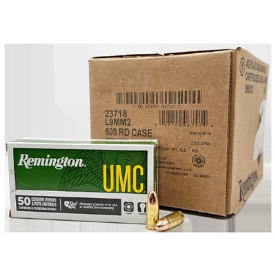 Remington Ammunition L9MM2 UMC 9mm 124 Grain FMJ 500 Rounds - $118.88 + Free Shipping 
