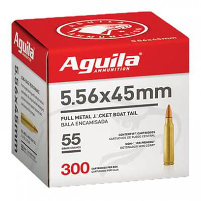 In Stock - Aguila, .223 (5.56x45mm), FMJ-BT, 55 Grain, 300 Rounds - $222.24