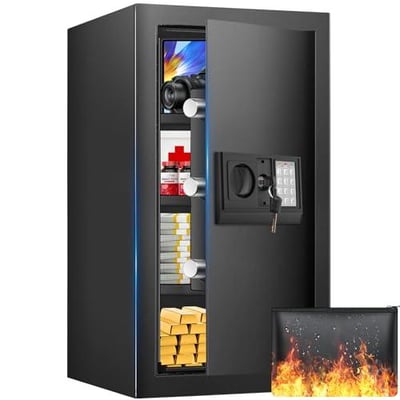 4.4 Cuft Safe Box, Home Safe with Fireproof Waterproof Bag, Anti-Theft Digital Security Lock Box with Smart Alert System, Removable Shelf, Mute Function - $121.31 + FREE Shipping
