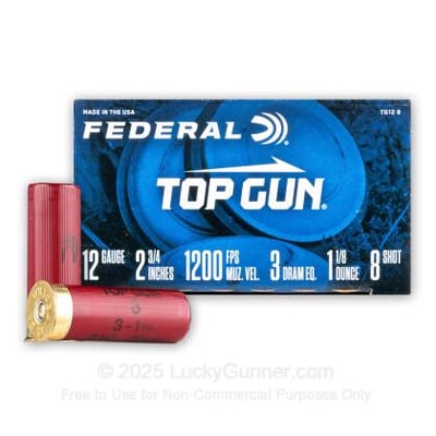 12 ga - 2-3/4" Lead Shot Target Load - 1 1/8 oz - #8 shot - Federal Top Gun - 250 Rounds - $87 (Buy 2 for $84.00 each) 