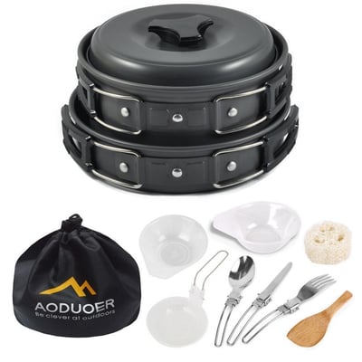 Aoduoer Camping Cookware Camp Pot Pan Bowls and Utensil Set for Camping Backpacking Hiking Cooking - $18.99 + FS over $25 (Free S/H over $25)