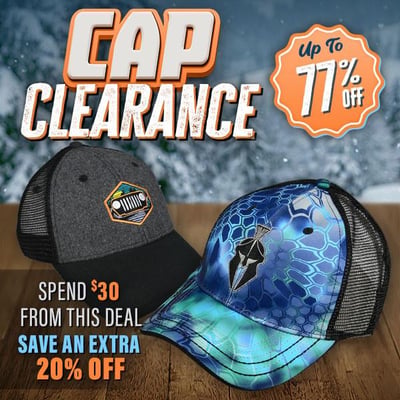 Cap Clearance: Save up to 77%! Extra Discounts on Orders $30+ (Free S/H over $25)