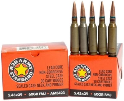 Red Army Standard 5.45x39mm Ammo 60gr FMJ Steel Case 30 Rounds - $19.99