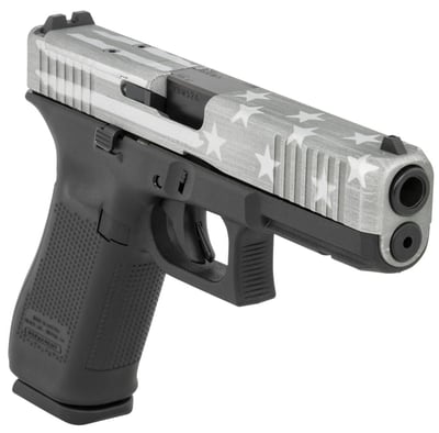 Glock 17 Gen5 MOS 9mm, 4.49" Barrel, Battle Worn Flag, Silver/Black, 17rd - $628.69 