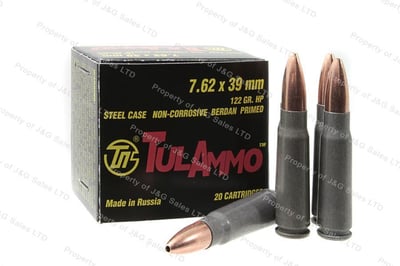 7.62x39 Tulammo 122gr HP Ammo, 1000rd case. - $230