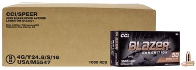 1,000 Rounds Of CCI Blazer 9mm FMJ 124 Grain Ammo - $229.99 