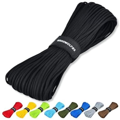 WEREWOLVES Paracord Rope, 7 Strand Type III Parachute Cord 4mm 100ft / 200ft for Crafting, DIY Projects, Survival Bracelets (Black, 100 ft) - $5.49 + FREE Shipping
