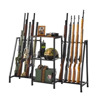 DGWJSU Gun Rack, Rifle Rack with Gun Storage Solutions, Indoor Standing Floor Shotgun Rack, Shooting Clubs, Hunting Range, Holds Up to 10 Long Guns and Gun Accessories Organizer - $49.99 + FREE Shipping