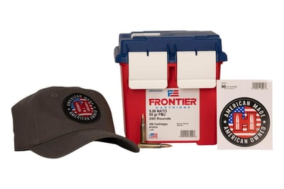 Hornady 5.56mm 55gr FMJ Frontier Anniversary Bundle with Hat and Sticker 250 Rounds in Ammo Can - $129.99