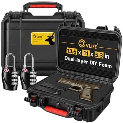  35% off CVLIFE Pistol Case Lockable, TSA Approved Firearm Travel Case with 2 TSA Locks, Hard Shell Handgun Case for Air Travel, Waterproof Hard Gun Case for Pistol with Dual-layer Foams, 13.07x10.07x4.72 In w/code 4796KG9J  + FREE Shipping