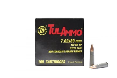 Tula 7.62x39mm 122gr HP Steel Cased Ammunition (100rds) - UL076220 - $17.99