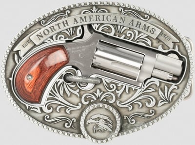 North American Arms Chuckwagon 22 WMR, 1.13" Barrel, Rosewood Grips, Fixed Sights, 5rd, Belt Buckle Holster - $279.03