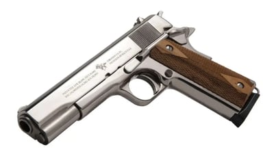 Cimarron 1911A1 .45 ACP 5" Barrel 8 Rounds, Steel Frame, Nickel, Wood Grips - $688.90