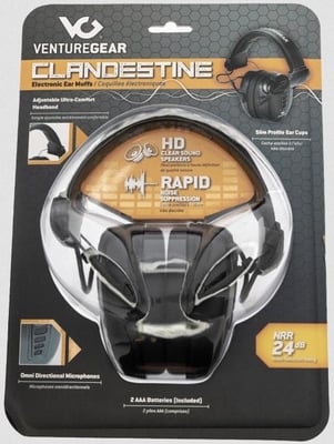 Pyramex Venture Gear Clandestine Electronic Hearing Protection BLACK - $23.99