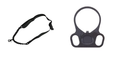 Combo Deal Omega MFG Single Point Bungee Rifle Sling - Black + Ambidextrous Sling End Plate - $5.99