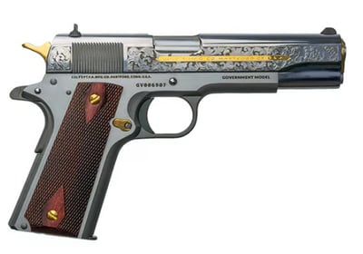Colt Government 1911 Classic Series .38 Super +P Semi-Auto Pistol 5" BBL 7 Rounds, Wood Grips, Engraved, Stainless - $1494.99 