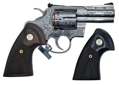 Colt Python .357 Mag 3" 6rd Revolver, Engraved, Wood Grips, Black/Silver Grips - $1579.99 (Free S/H on Firearms)